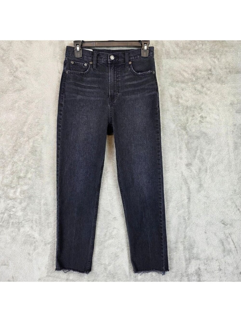 Gap Cheeky Straight Sky High Jeans Womens 4 Black Rinse High Rise Raw Hem Denim